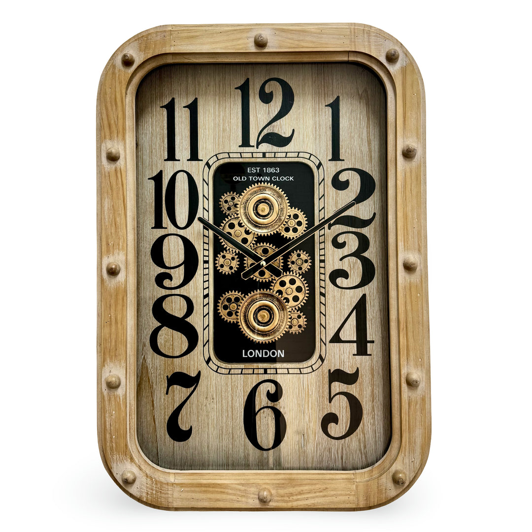 Victory Winston Thick Wood Frame Industrial Moving Gears Wall Clock 63cm CCM-1811 1