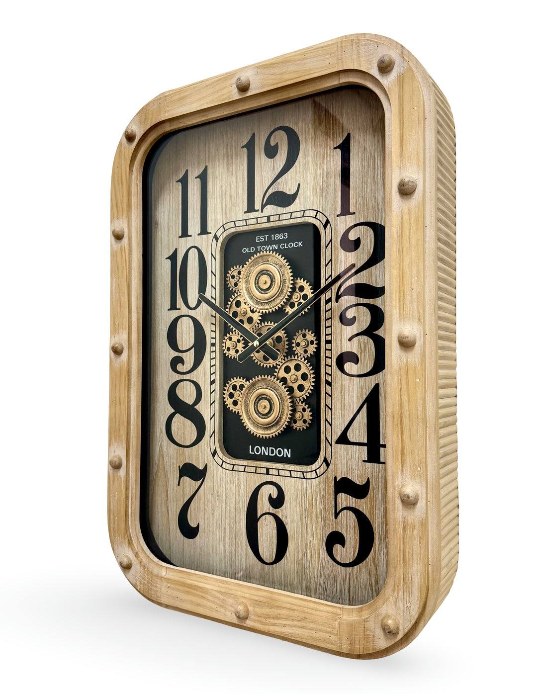 Victory Winston Thick Wood Frame Industrial Moving Gears Wall Clock 63cm CCM-1811 3