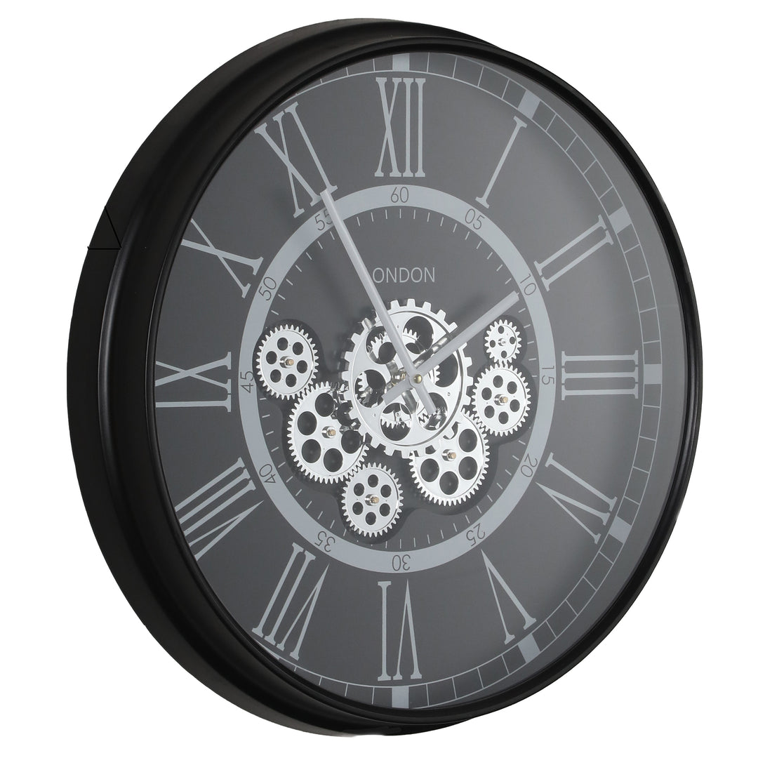 chilli decor london modern metal moving gears wall clock black 55cm TQ-Y680 2