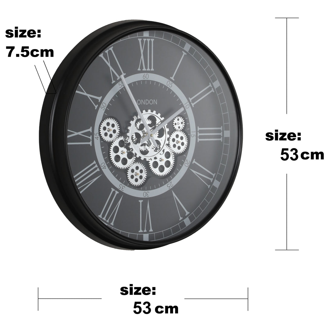 chilli decor london modern metal moving gears wall clock black 55cm TQ-Y680 6