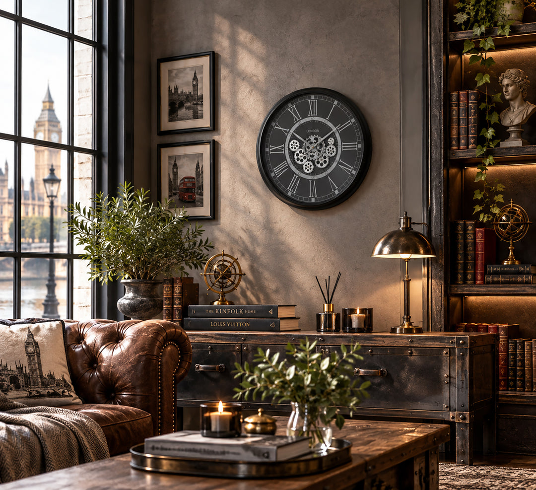 chilli decor london modern metal moving gears wall clock black 55cm TQ-Y680 9