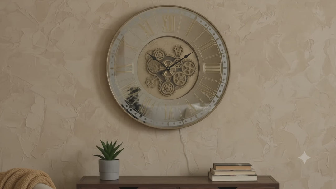 Chilli Decor Berkshire Mirrored Metal LED Moving Gears Wall Clock 80cm TQ-E118 Video