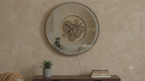 Chilli Decor Berkshire Mirrored Metal LED Moving Gears Wall Clock 80cm TQ-E118 Video