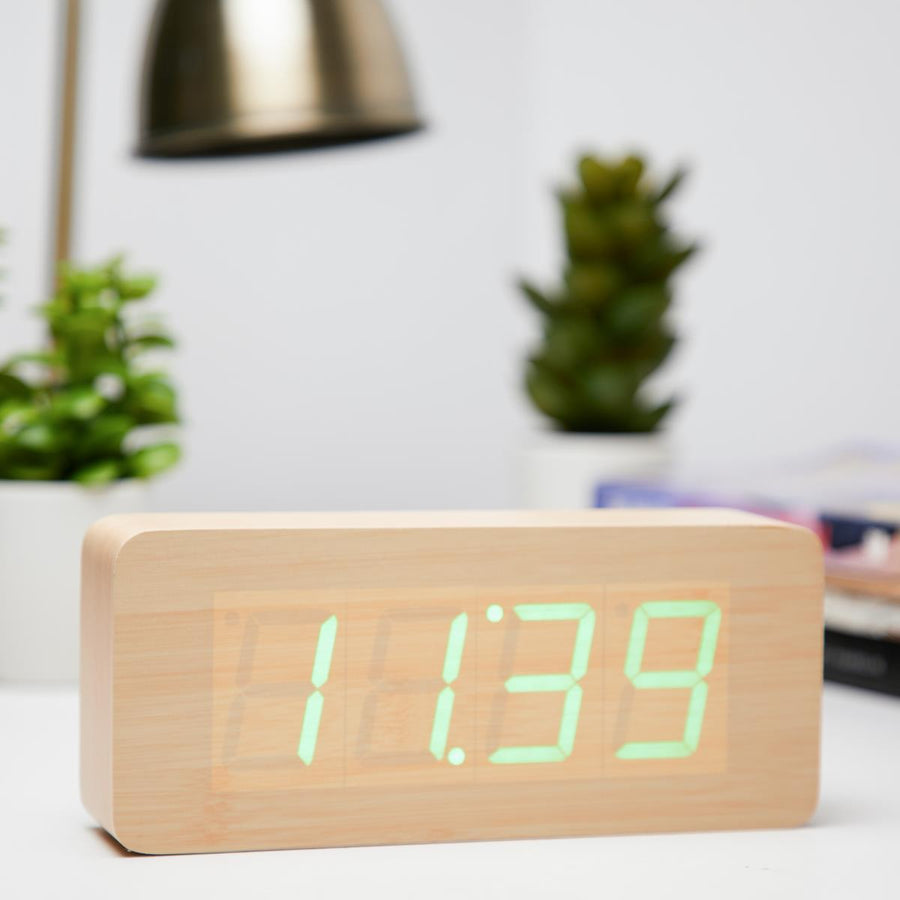 Checkmate LED Big Wood Cuboid Desk Clock Green 21cm VGY 6602G 11