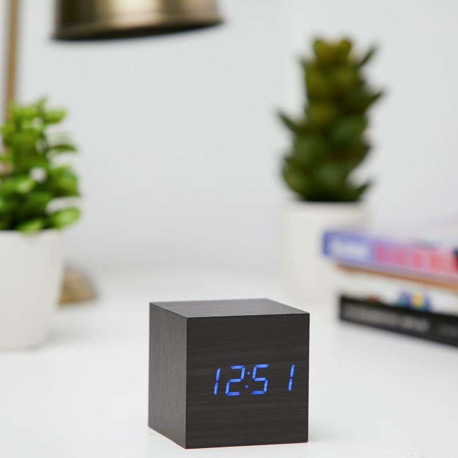 Checkmate LED Wood Cube Desk Clock Blue 6cm VGY 808B 11