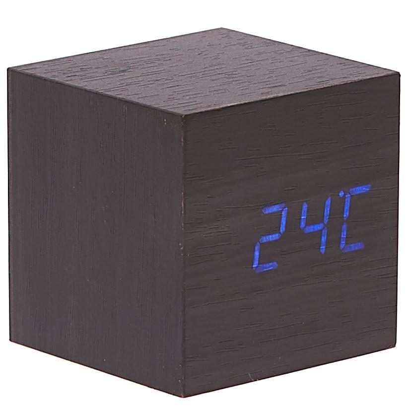 Checkmate LED Wood Cube Desk Clock Blue 6cm VGY 808B 12