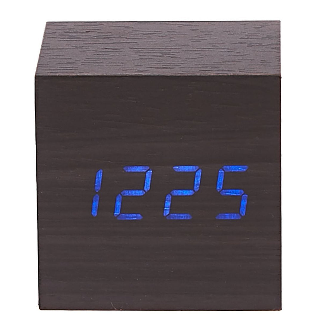 Checkmate LED Wood Cube Desk Clock Blue 6cm VGY 808B 14