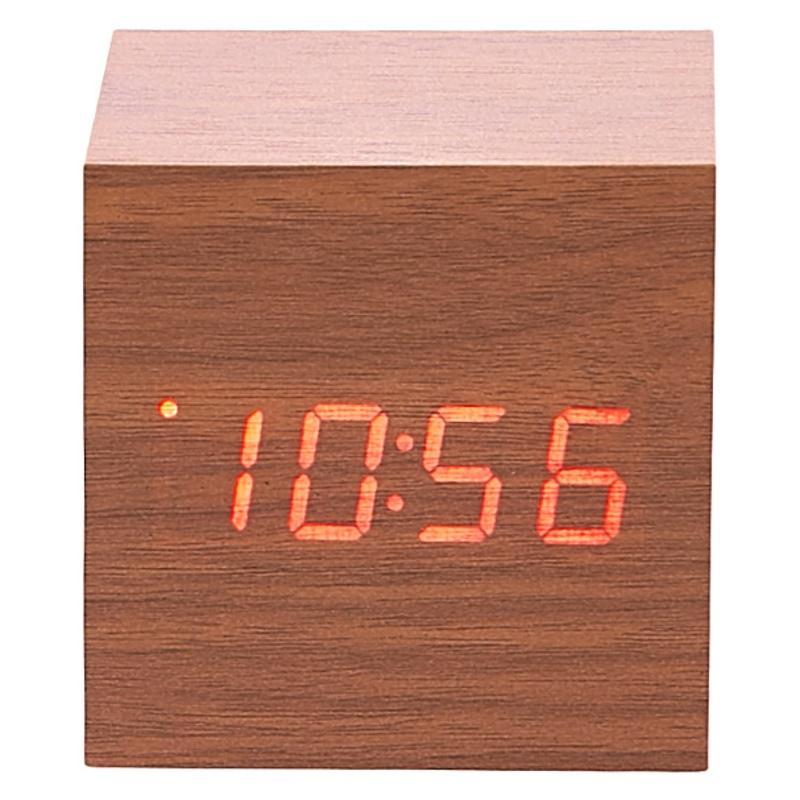 Checkmate LED Wood Cube Desk Clock Red 7cm VGY 808R 12
