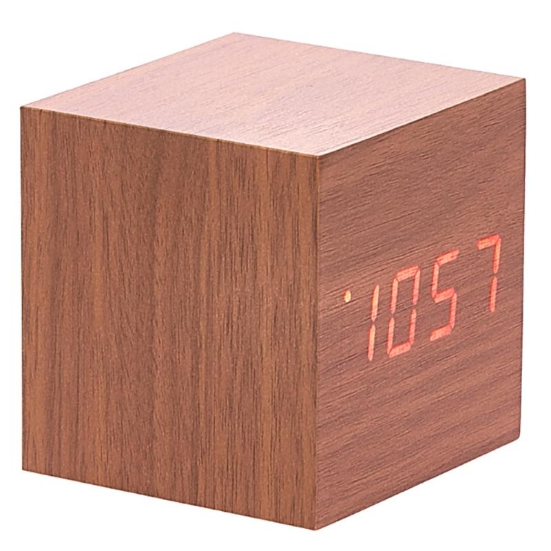 Checkmate LED Wood Cube Desk Clock Red 7cm VGY 808R 16