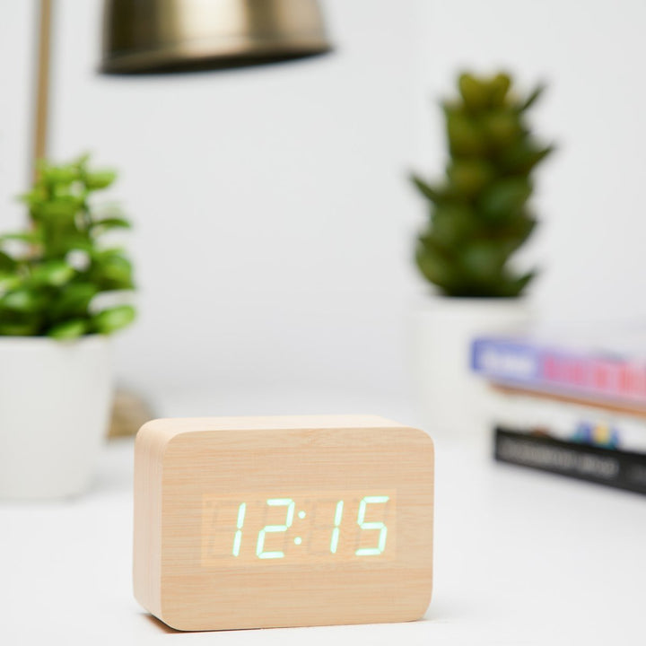 Checkmate LED Wood Cuboid Desk Clock Green 10cm VGY 818G 11