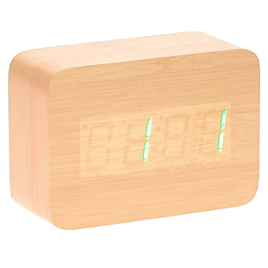 Checkmate LED Wood Cuboid Desk Clock Green 10cm VGY 818G 12