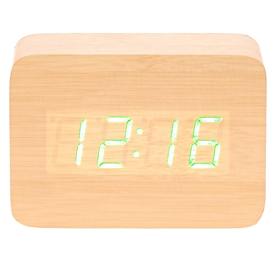 Checkmate LED Wood Cuboid Desk Clock Green 10cm VGY 818G 14