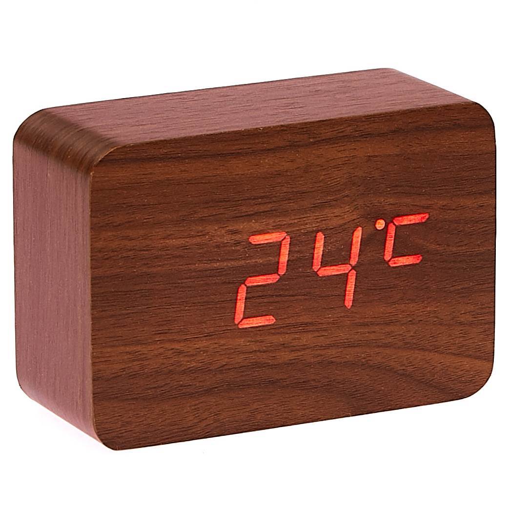 Checkmate LED Wood Cuboid Desk Clock Red 10cm VGY 818R 12