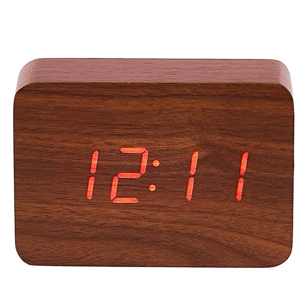 Checkmate LED Wood Cuboid Desk Clock Red 10cm VGY 818R 14