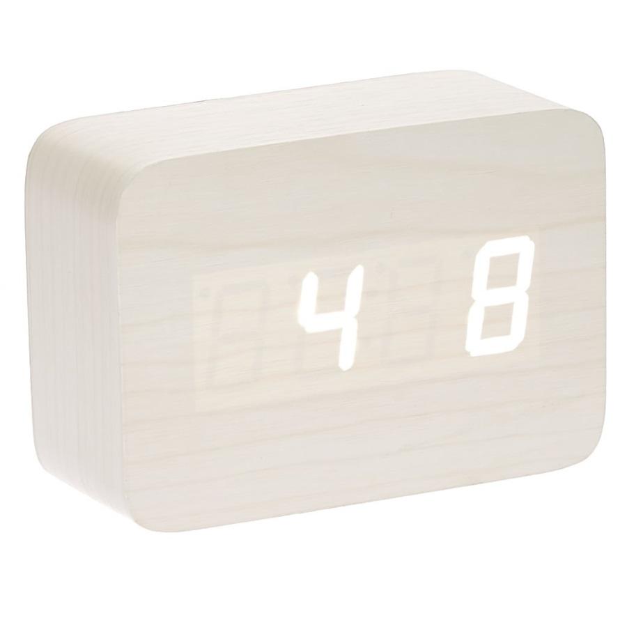 Checkmate LED Wood Cuboid Desk Clock White 10cm VGY 818W 12