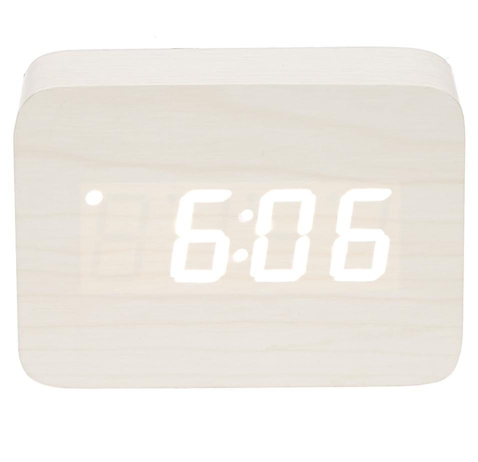 Checkmate LED Wood Cuboid Desk Clock White 10cm VGY 818W 14