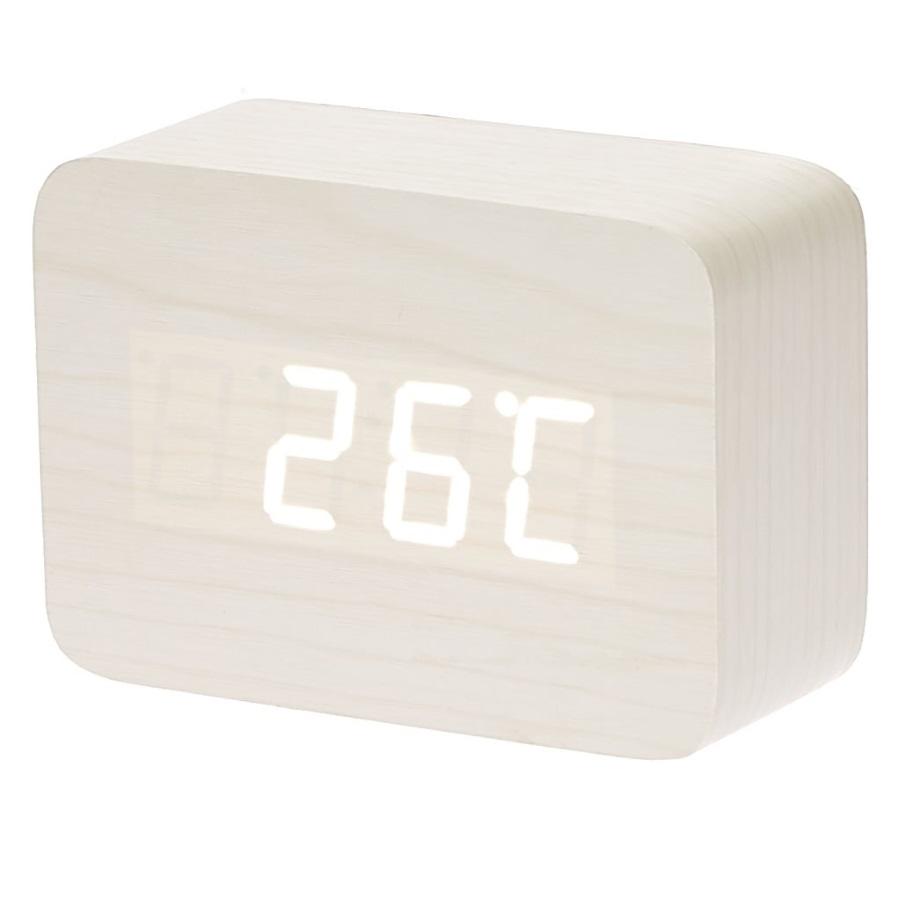 Checkmate LED Wood Cuboid Desk Clock White 10cm VGY 818W 15