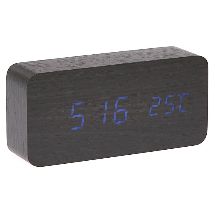 Checkmate LED Wood Cuboid Temperature Desk Clock Blue 15cm VGY 838B 12
