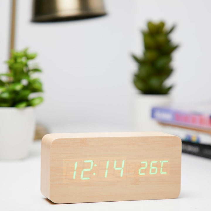 Checkmate LED Wood Cuboid Temperature Desk Clock Green 15cm VGY 838G 11