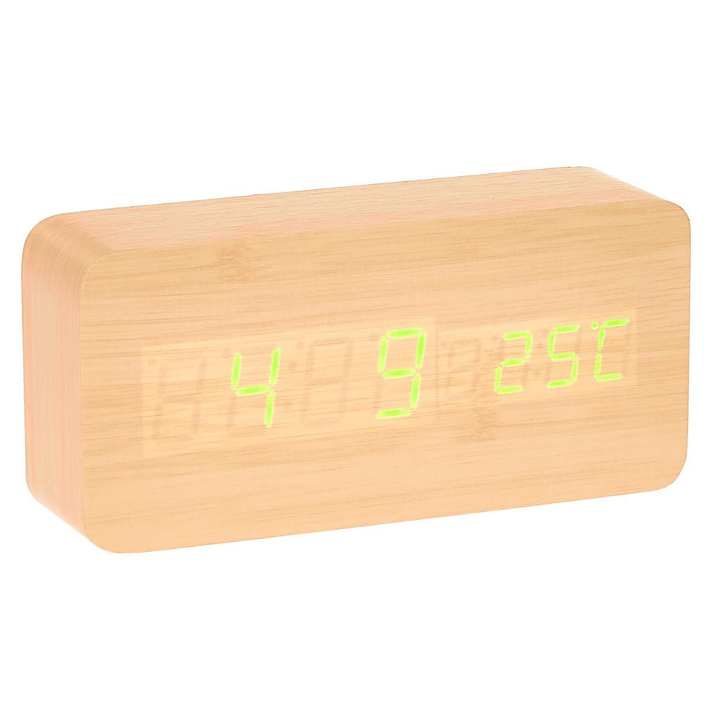 Checkmate LED Wood Cuboid Temperature Desk Clock Green 15cm VGY 838G 12