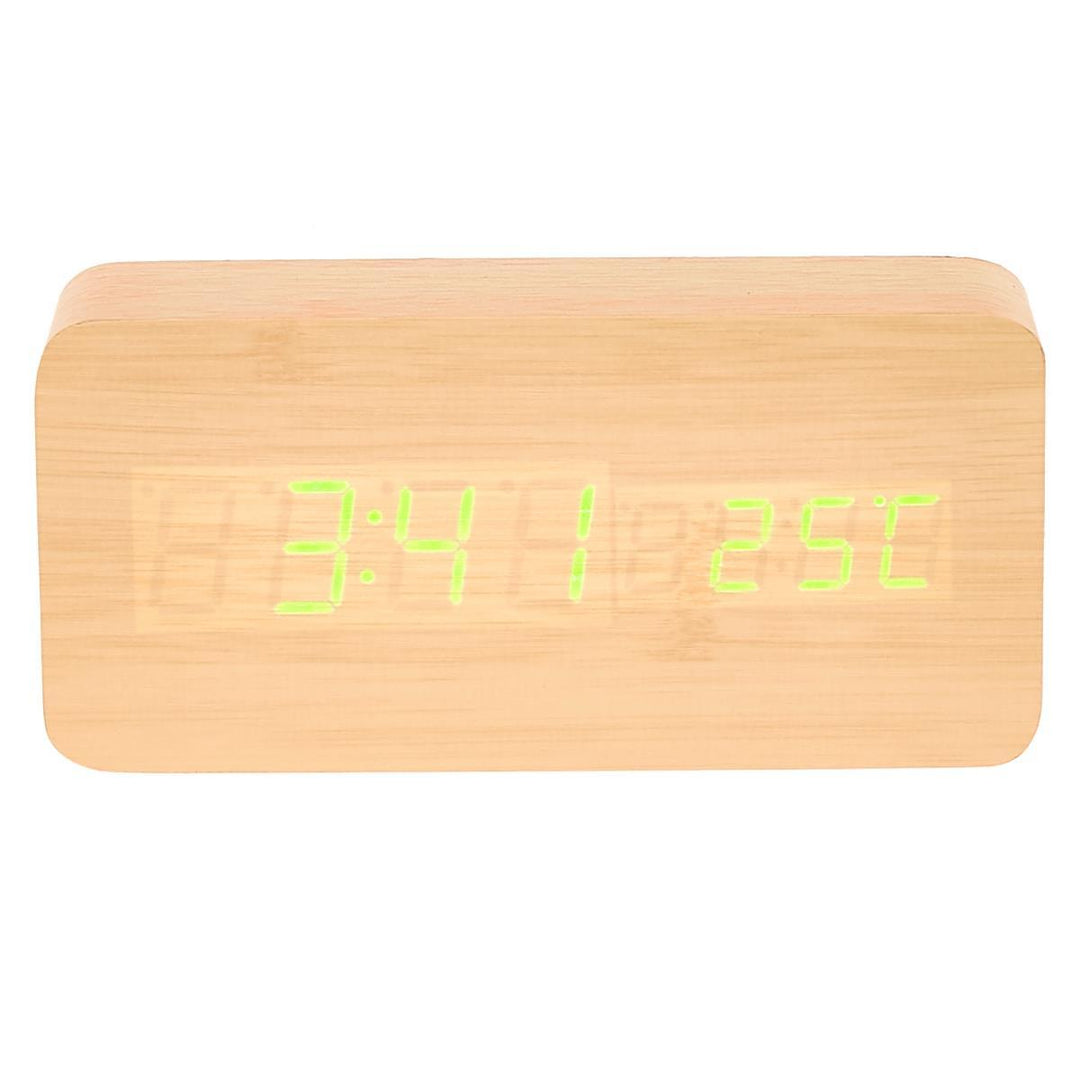 Checkmate LED Wood Cuboid Temperature Desk Clock Green 15cm VGY 838G 14