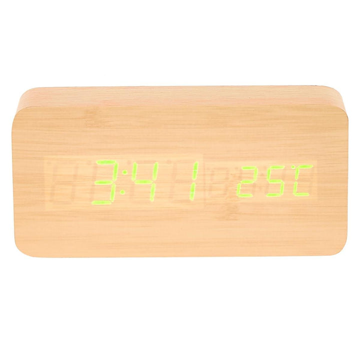 Checkmate LED Wood Cuboid Temperature Desk Clock Green 15cm VGY 838G 14