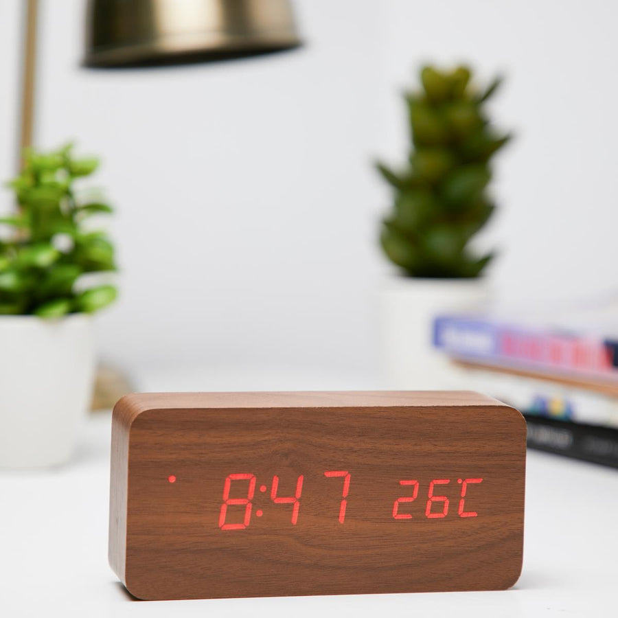 Checkmate LED Wood Cuboid Temperature Desk Clock Red 15cm VGY 838R 11