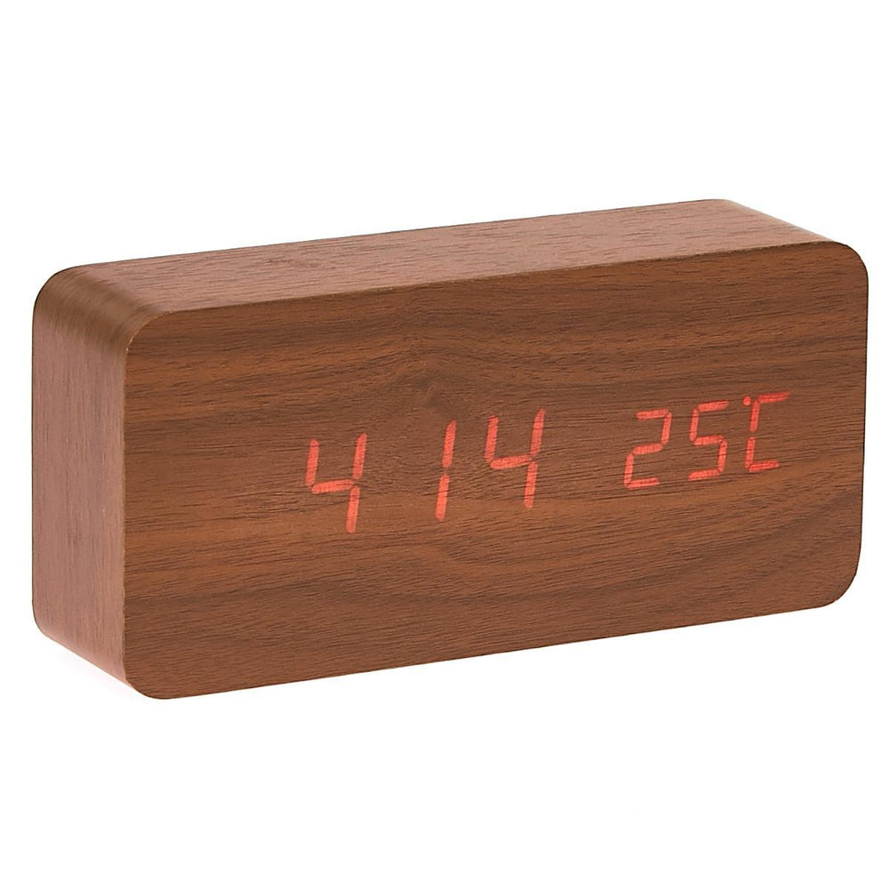 Checkmate LED Wood Cuboid Temperature Desk Clock Red 15cm VGY 838R 12