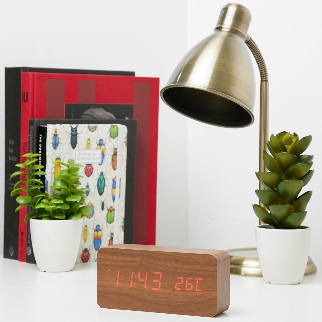 Checkmate LED Wood Cuboid Temperature Desk Clock Red 15cm VGY 838R 13