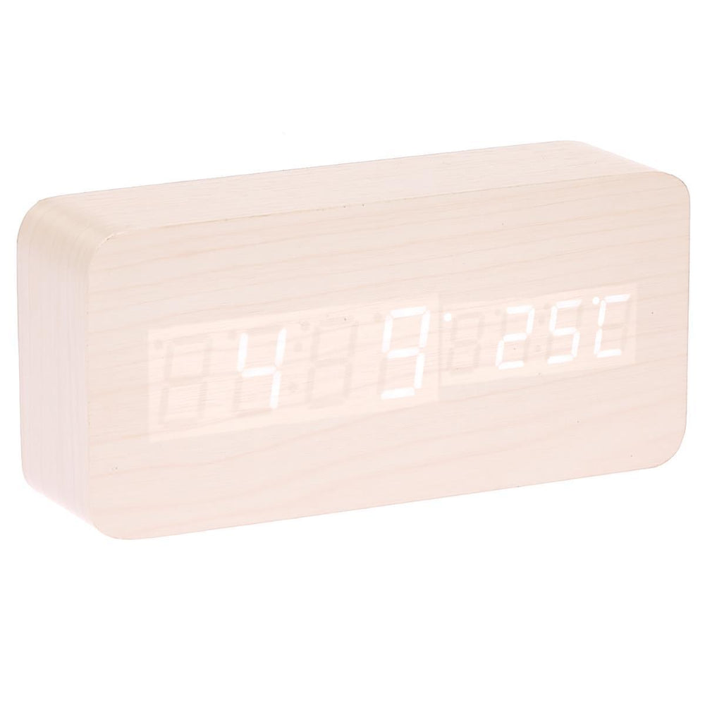 Checkmate LED Wood Cuboid Temperature Desk Clock White 15cm VGY 838W 12