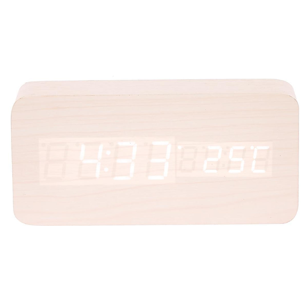 Checkmate LED Wood Cuboid Temperature Desk Clock White 15cm VGY 838W 14