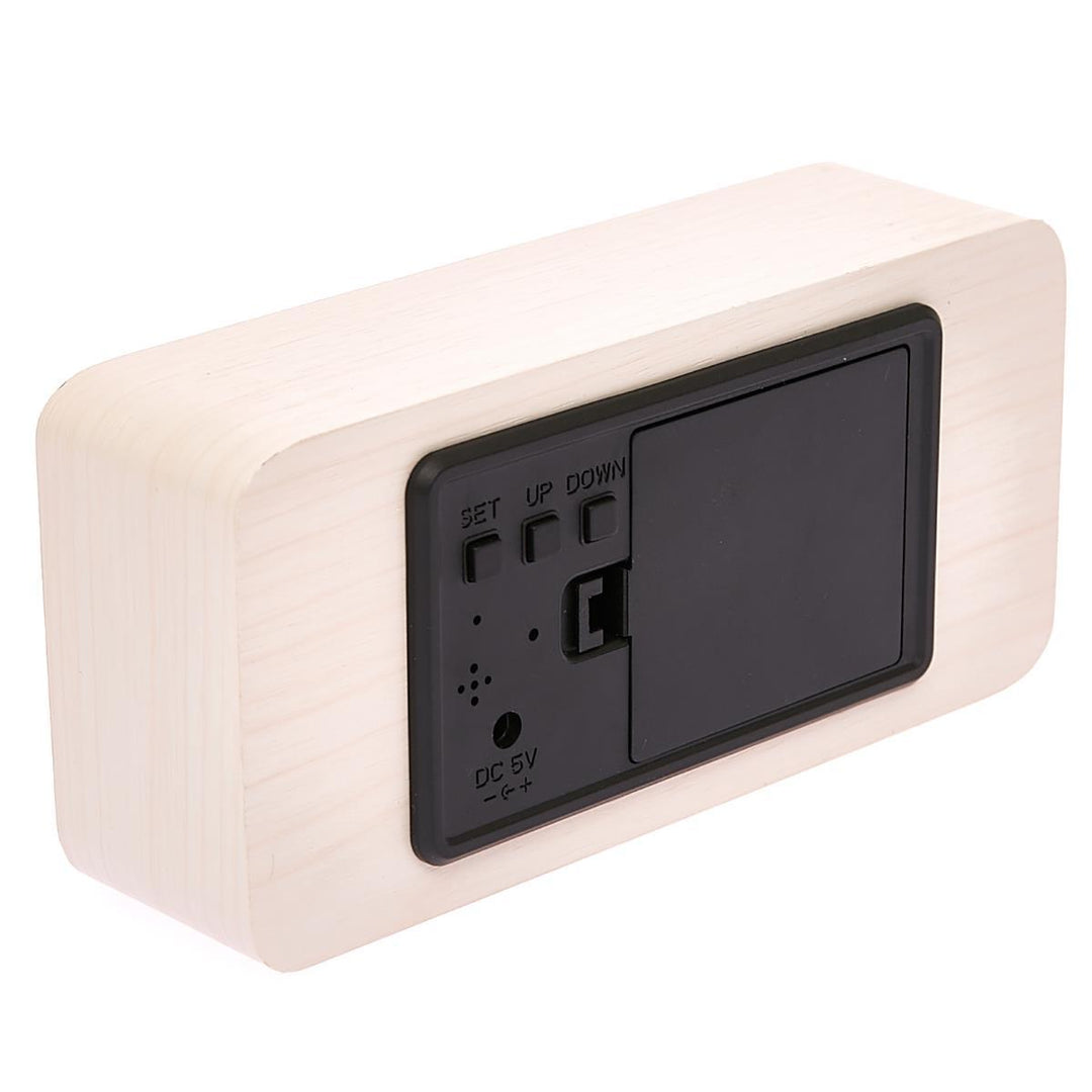Checkmate LED Wood Cuboid Temperature Desk Clock White 15cm VGY 838W 15