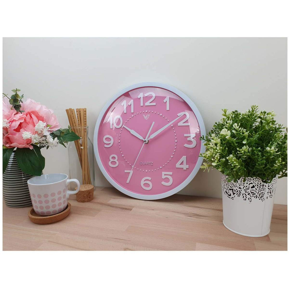 Victory Cayden 3D Numbers Domed Wall Clock Pink 31cm CWH 6249 PIN 2