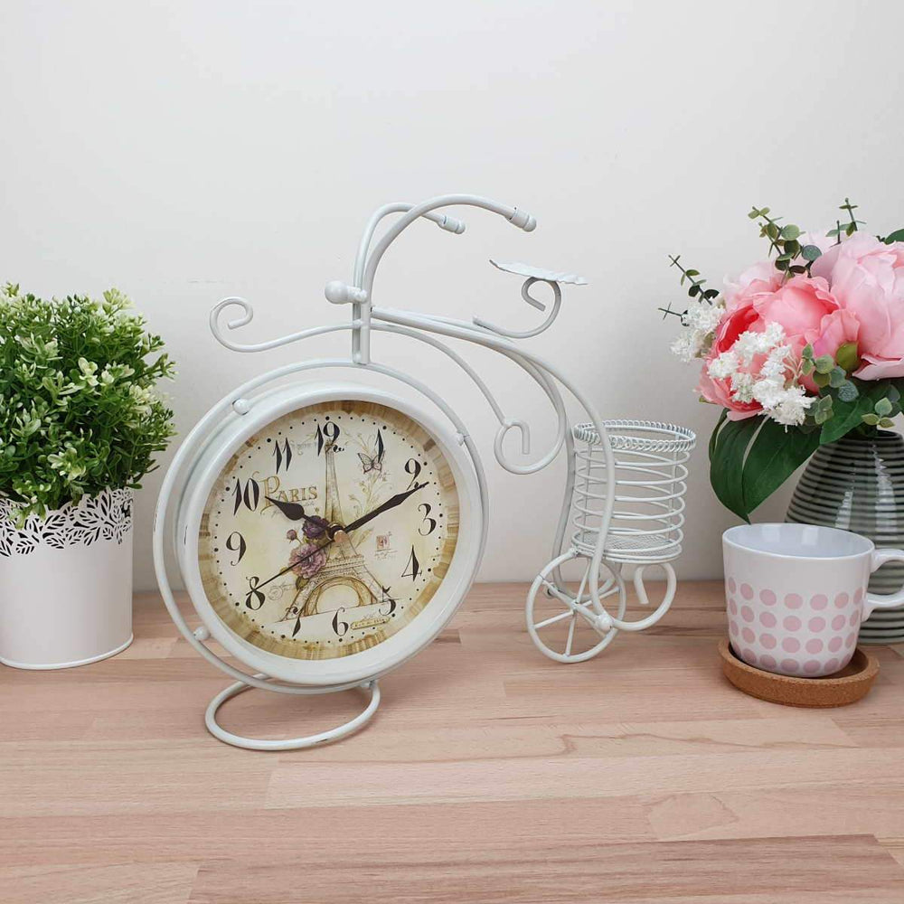 Victory Cullen Artistic Metal Bicycle Desk Clock White 32cm TAA 105W 2
