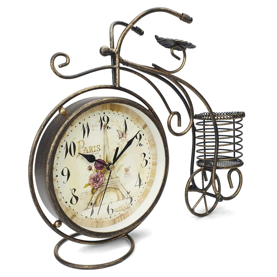 Victory Curtis Artistic Metal Bicycle Desk Clock Distressed Gold 32cm TAA 105B 1