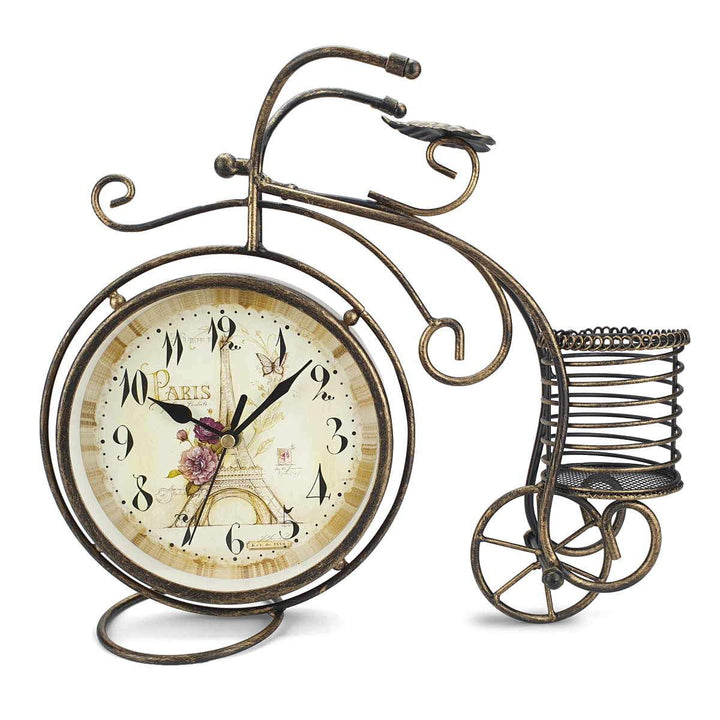 Victory Curtis Artistic Metal Bicycle Desk Clock Distressed Gold 32cm TAA 105B 3