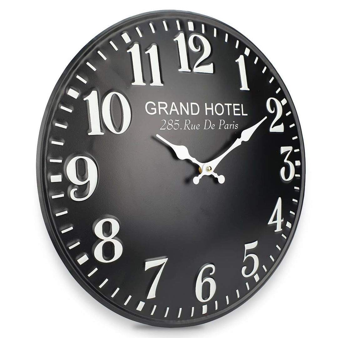 Victory Grand Hotel Embossed Numbers Domed Metal Wall Clock Black 40cm CHH 688B 1