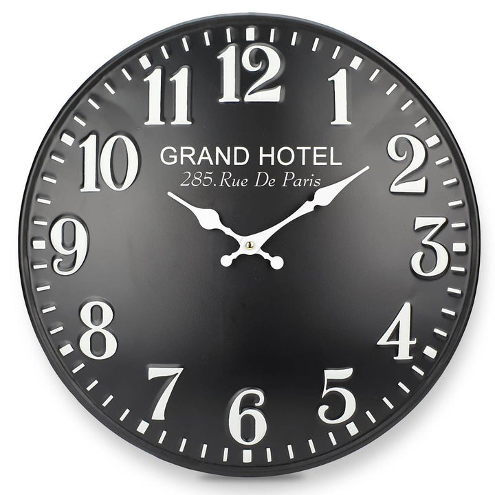 Victory Grand Hotel Embossed Numbers Domed Metal Wall Clock Black 40cm CHH 688B 3