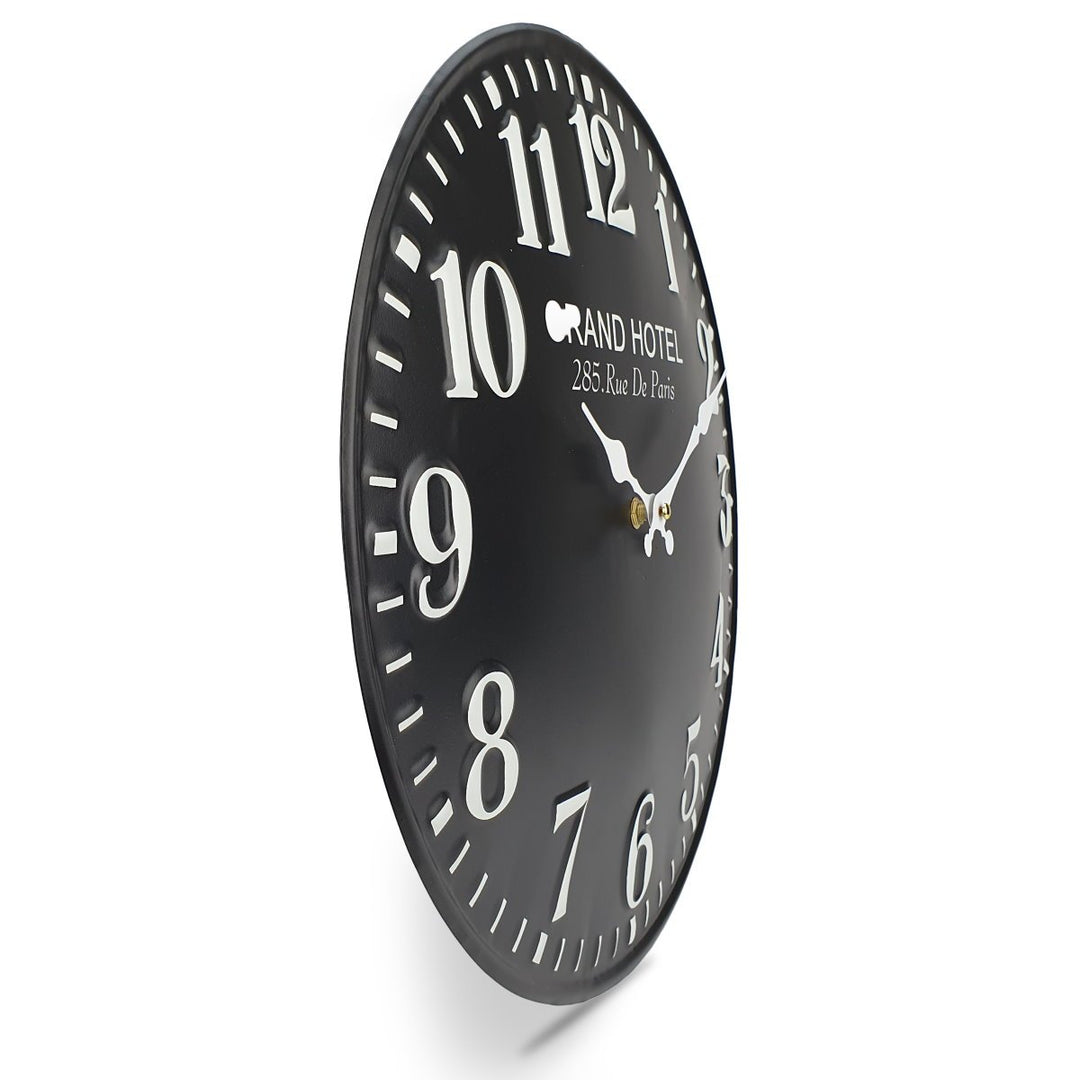 Victory Grand Hotel Embossed Numbers Domed Metal Wall Clock Black 40cm CHH 688B 4