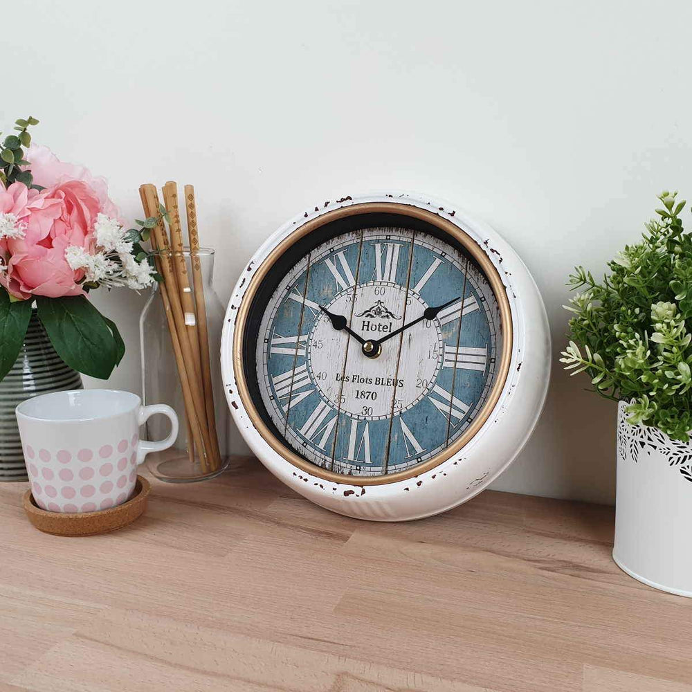 Victory Hotel Classic Distressed Metal Wall Clock White 25cm CHH 227 2