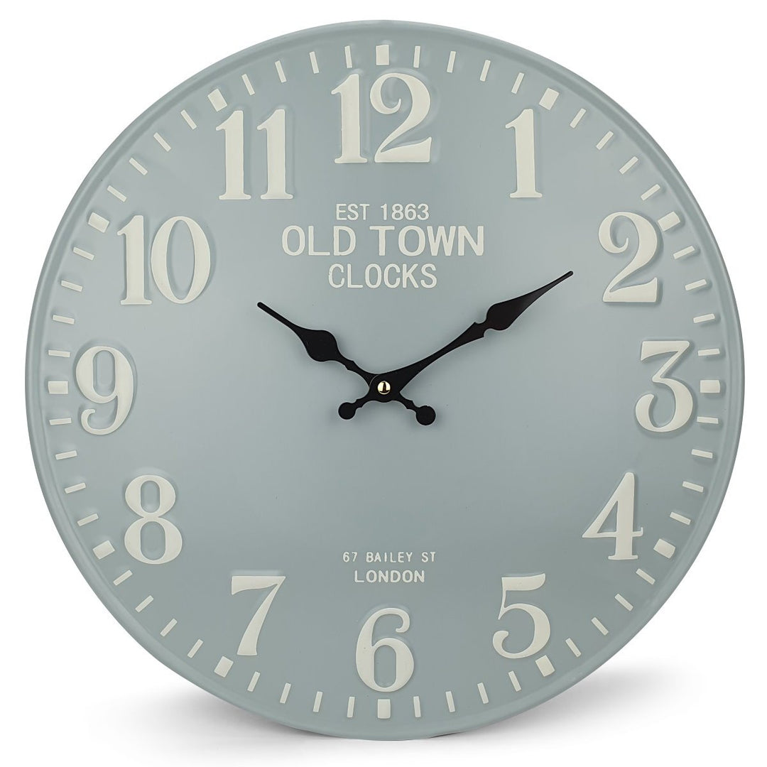 Victory Old Town Embossed Numbers Domed Metal Wall Clock Blue Grey 40cm CHH 688G 3