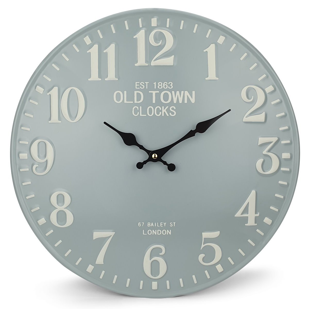 Old Town Embossed Numbers Domed Metal Wall Clock Blue Grey – Oh Clocks