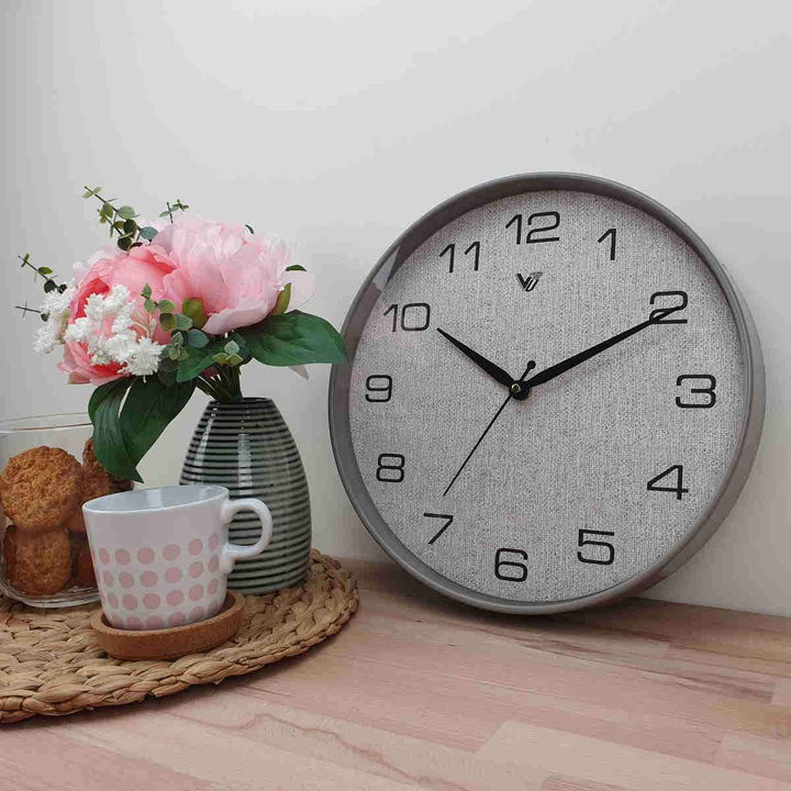 Victory Paloma Fabric Design Wall Clock Grey 30cm CJH 6437 GRA 2