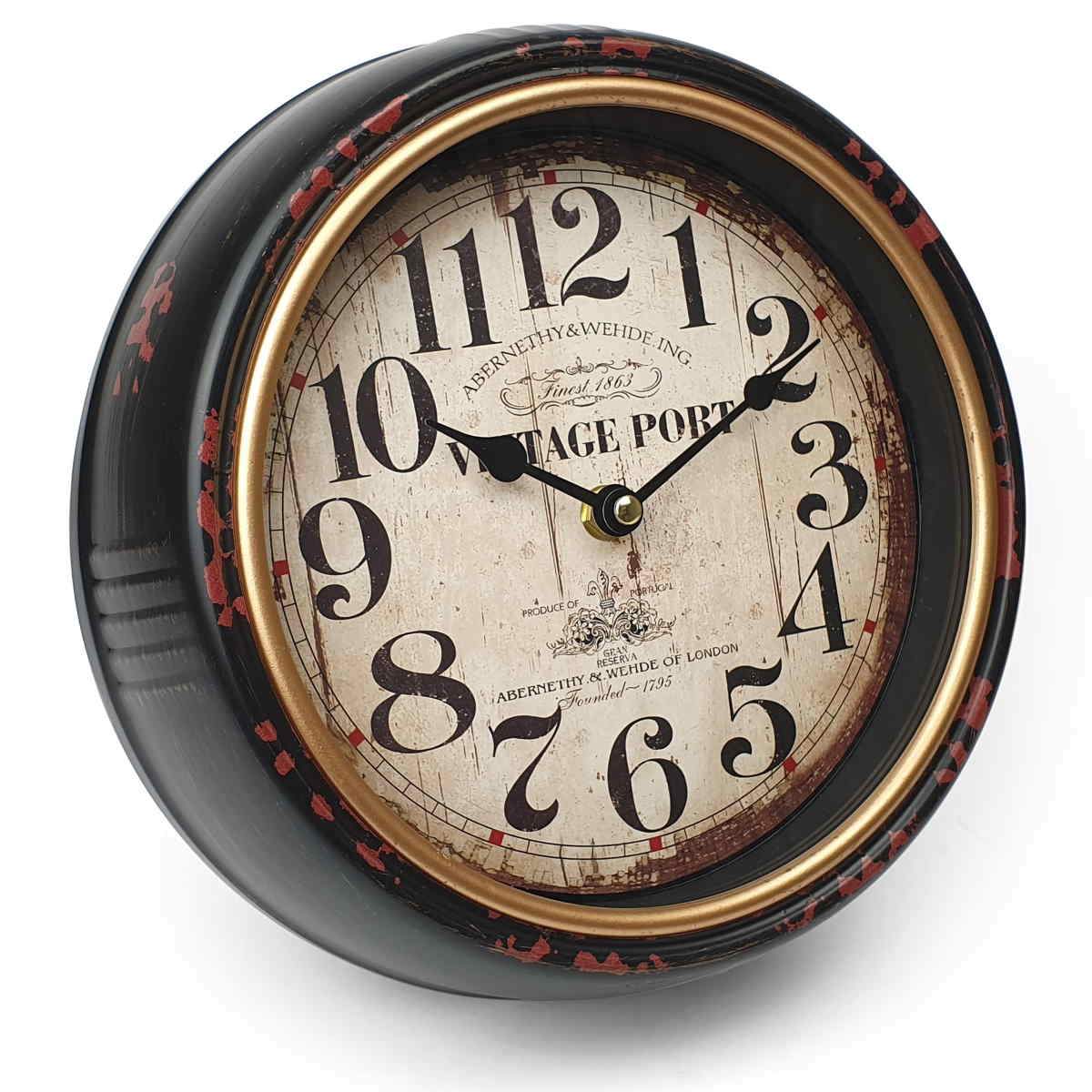 Victory Vintage Port Classic Distressed Metal Wall Clock Black 25cm CHH 226 1