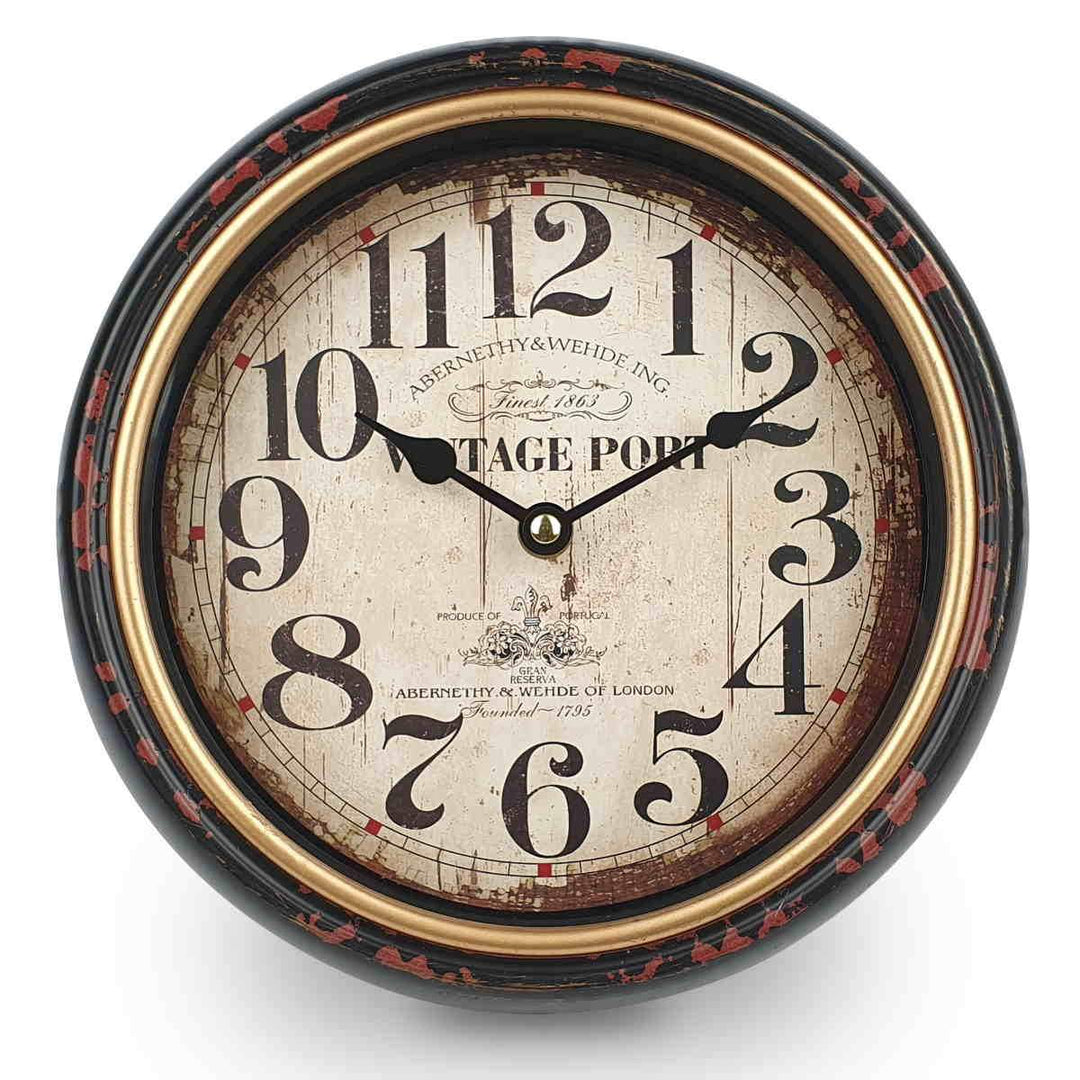 Victory Vintage Port Classic Distressed Metal Wall Clock Black 25cm CHH 226 3