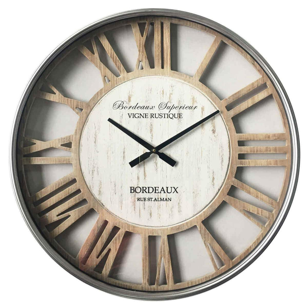 Yearn Hampton Metal Frame Whitewash Wood Roman Wall Clock 70cm 11716CLK - Front