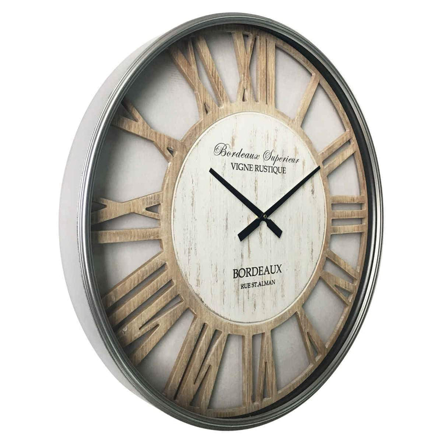 Yearn Hampton Metal Frame Whitewash Wood Roman Wall Clock 70cm 11716CLK - Angle