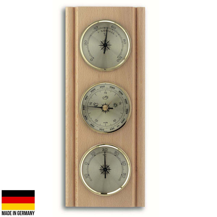 TFA Upright Weather Station Natural Beech Brown 27cm Front 20.1002.05