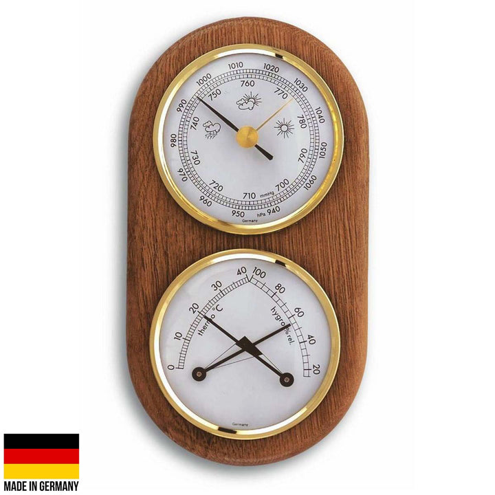 TFA 3 in 1 Weather Station Solid Oak Finish 17cm 20.1051 Front