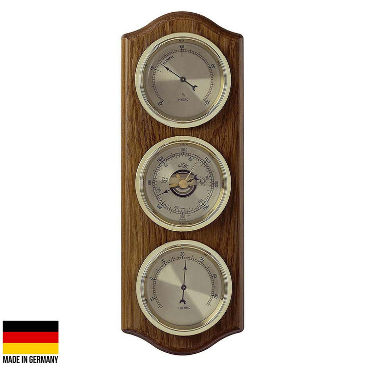 TFA Curved Domatic Weather Station Solid Oak Brown 33cm Front 20.1076.01B